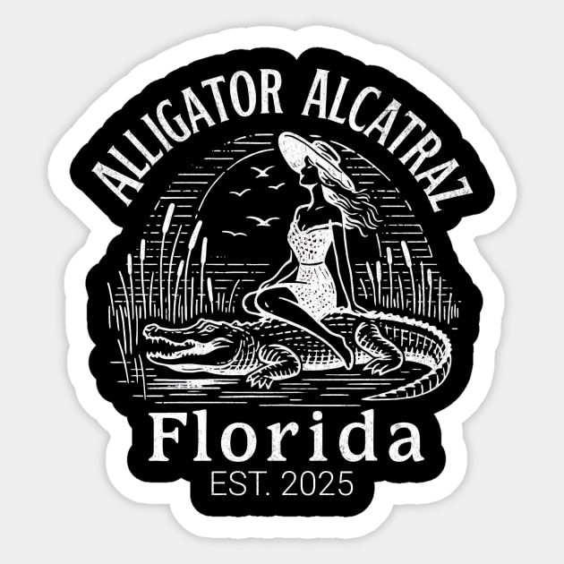 Alligator-Alcatraz-Florida-Retro-Pin-Up-Swamp-Vintage-Design Sticker by ArtistTee ⭐⭐⭐⭐⭐